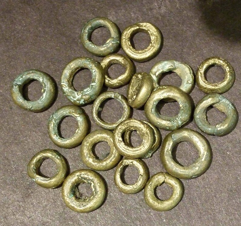 20 Ashanti African Trade lost wax cast brass bead from Ghana 9-12 mm BrassSing 19 hole 5-6mm.