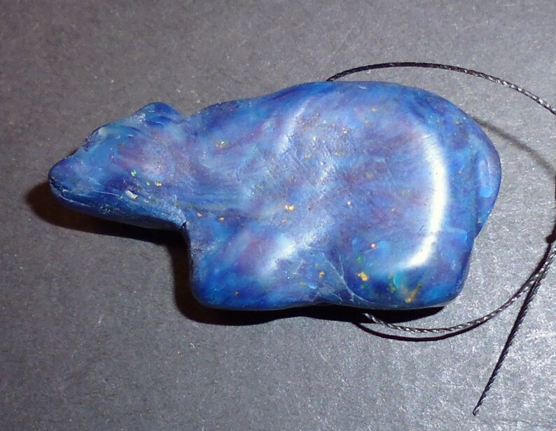 Old carved lapis bear bead .pierced vertically. MADE OF FIMO 1x1.5 inches