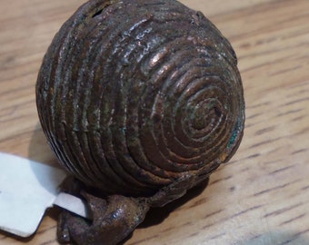 Old Nigerian African brass bell with clapper, 27x35mm (#6)