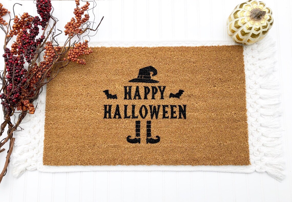 Halloween Doormat Happy Halloween Door Mat Witch Doormat Etsy