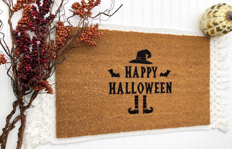 Halloween Doormat Happy Halloween Door Mat Witch Doormat Etsy