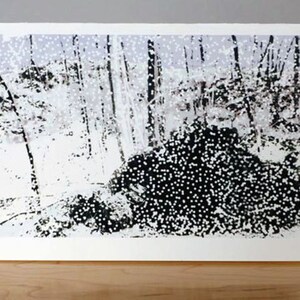 Winter Woods.Snow Escena. Vacaciones de invierno Card.Giclee Imprimir en paper.light azul mate, negro, marrón y blanco.