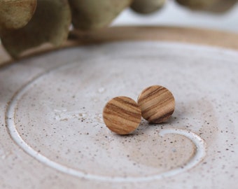 Circle Studs in Olivewood - Wood - Wooden - Earrings - Titanium Post - Hypoallergenic Jewelry - Jewellery - Faux Plugs