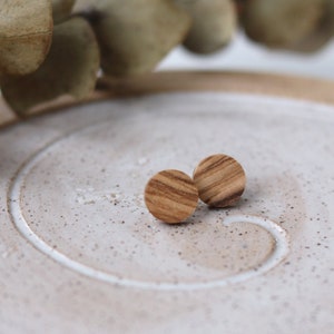 Circle Studs in Olivewood Wood Wooden Earrings Titanium Post Hypoallergenic Jewelry Jewellery Faux Plugs image 1