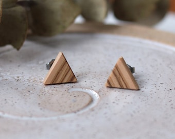 Triangle Studs in Olivewood - Everyday Earrings - Wood - Wooden - Jewelry - Jewellery - Hypoallergenic