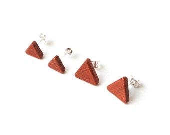 Mini & Large Wooden Triangle Studs (Two Pair Set) - Red Padauk Wood