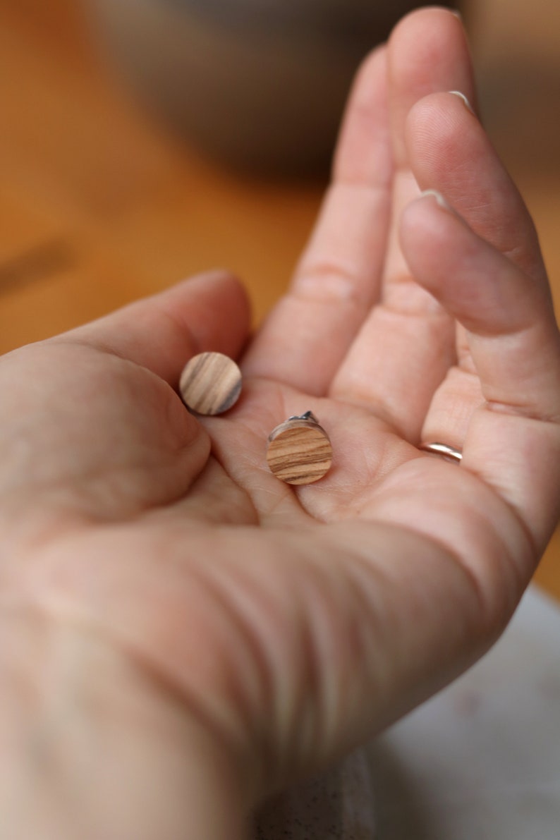 Circle Studs in Olivewood Wood Wooden Earrings Titanium Post Hypoallergenic Jewelry Jewellery Faux Plugs image 5