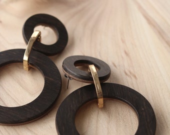 Double Hollow Circle Studs in Ebony