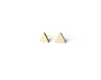 Wooden Triangle Studs, Oak, Beige, Large