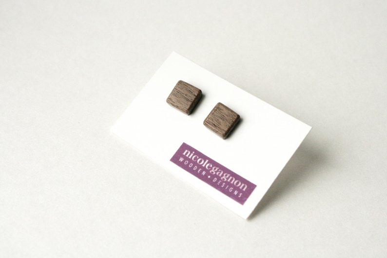 Wooden Square Studs, Walnut, Brown, Large, image 4