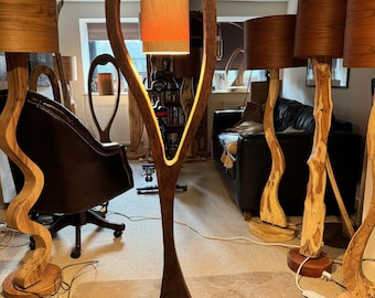 Rustic Oak Standard Lamp with Natural Veneer Shade