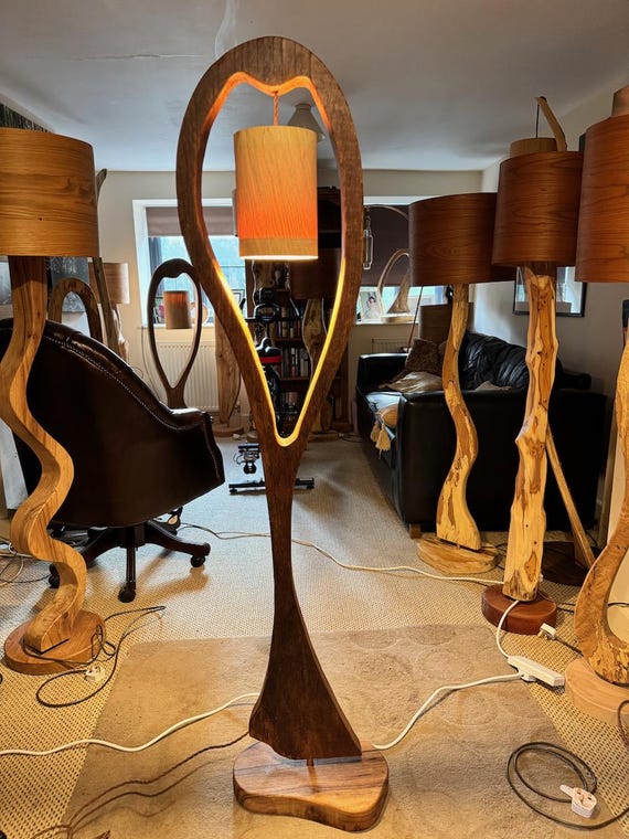 Rustic Oak Standard Lamp with Natural Veneer Shade
