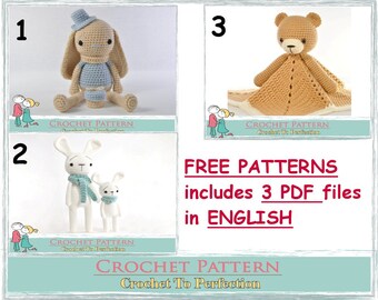 FREE Crochet Bear Lovey Pattern Blanket  Teddy Security Blanket Crochet Baby Blanket Comforter Snuggle Plus 2 PDFs Easter Bunny Rabbit