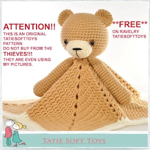 Crochet Bear Baby Lovey Pattern Blanket  Teddy Security Blanket Crochet Baby Blanket Comforter Snuggle