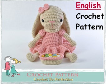 Padrão de crochê de coelho amigurumi: brinquedo de Páscoa com cesta (padrão em PDF)