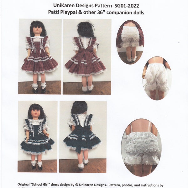 PATTERN Patti Playpal 36" Companion Doll - School Girl Plaid dress and rufflebutt bloomers by UniKaren Designs (c)