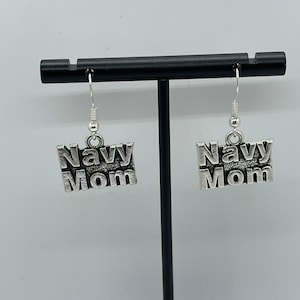 Navy Mom Drop Earrings