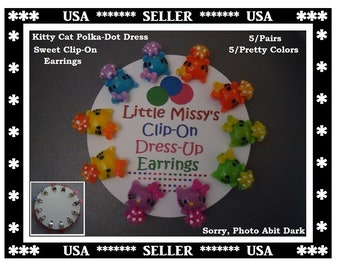 Kitty Cat Clip En Aretes Lindo Gato Polka Dots Clip En Pendientes Niñas Vestir Pendientes Dulce Regalo de Navidad Niñas Play Clip En Aretes