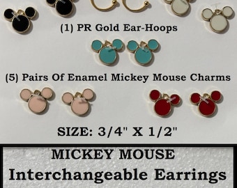 Mickey Earrings (5) Pairs In (1) Set Interchangeable (5) Colors Gold Plated Enamel Mickey Ears Earrings Sweet Disney Gift Stocking Stuffer