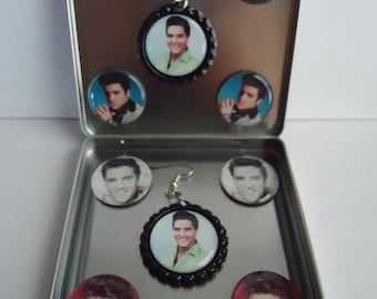 Elvis Presley Earrings 5) Pairs Elvis Presley Magnetic Button Interchangable Earrings Sweet Gift For All Elvis Fans Collectible Magnetic Tin
