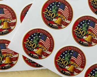 Pegatinas del 250.º aniversario • Etiquetas adhesivas de celebración histórica • Pegatinas para sobres del 250.º aniversario • Pegatinas estadounidenses Pegatinas de la bandera de EE. UU.