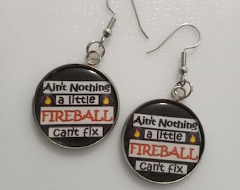 Fireball Whisky Earrings All Metal Stainless Steel Earrings & Stainless Steel Ear Backs Whisky Earrings Fireball Earrings 1" Bezel Earrings