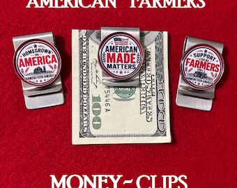Support USA Farmers Money Clip – Stainless Steel Pocket Treasure American Patriotic Military Gift Made In America Money Clip Home Grown USA