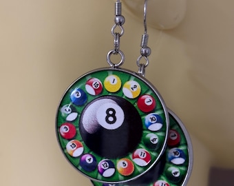 Billiard Ball Earrings • Pool Ball Earrings • Pool Ball Accessories • Cue Ball Earrings • Billard Jewelry • 8 Ball Earrings • Pool Ball Gift
