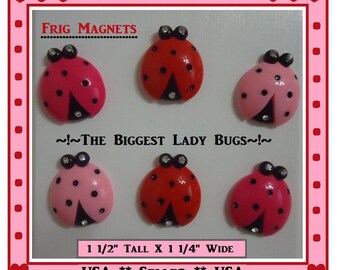 Ladybug Magnets with Rhinestones, Super Strong Fridge Magnets, Set of 6