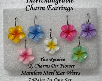 Hibiscus Earrings Interchangeable (7) Pairs In (1) Set All Metal Stainless Steel Flower Earrings Sweet Gift 4 All Ladies Journals Bookmarker
