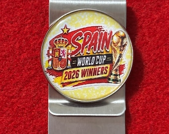 Spain Fifa Soccer Money Clip – Stainless Steel Pocket Treasure 2026 World Cup Spain Champions Money Holder Clips Great Keepsake Gifts