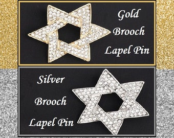 Rhinestone Star Of David Brooch, Jewish Lapel Pin