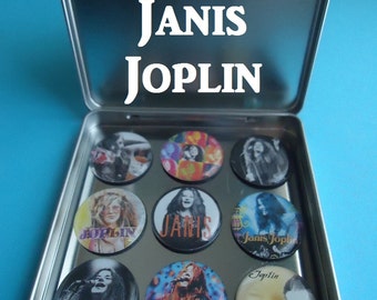 Janis Joplin Homenaje a Janis Joplin (9) Imanes de nevera de 1" para coleccionistas. Un regalo fantástico para cualquier coleccionista de Janis Joplin.