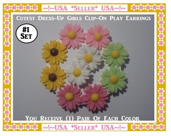 Pendientes con clip para niñas de flores en colores pastel Pendientes bonitos de flores Pendientes con espalda plateada Pendientes para niñas que se visten para fiestas 5 pares incluyen caja de regalo