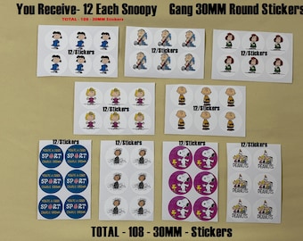 Pegatinas impermeables de Snoopy y Peanuts para diarios, cuadernos, calcomanías, álbumes de recortes, sobres, tarjetas especiales, regalos, loncheras infantiles, redondas de 30 mm