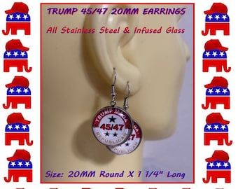 Pendientes Trump 45/47 de acero inoxidable, regalo republicano Maga, recuerdo de colección, pendientes del 45.º y 47.º presidente Trump, pendientes Trump Maga