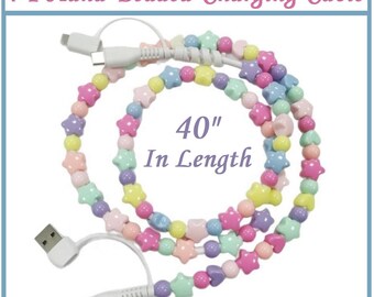 Beaded 4‑in‑1 Charger Cable • Multi Device Phone Charger • Colorful Fun Tech Gift for Teens / Teachers • Handmade 3FT Multi‑Charger Cable