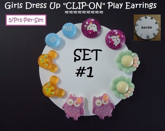 Girls Clip On Earrings (5) Pairs (Mixed Style) Girls Dress Up Party Play Earrings Includes Gift Box Cutest Sweet Playful Girls Earrings