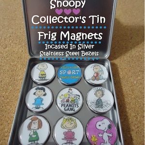 Peanuts (9)  1&quot; Frig Magnets Charlie Brown Magnets Charlie Brown Gang Frig Magnets Awesome Collector Gift  Magnetic Tin Snoopy Red Baron
