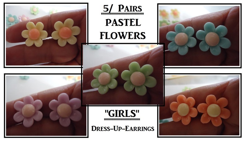 Pairs Includes Gift Box Pastel Flower Girls Clip On Earrings Pretty Flower Earrings Silver Plate Back Earrings Girls Dress Up Party Play 5