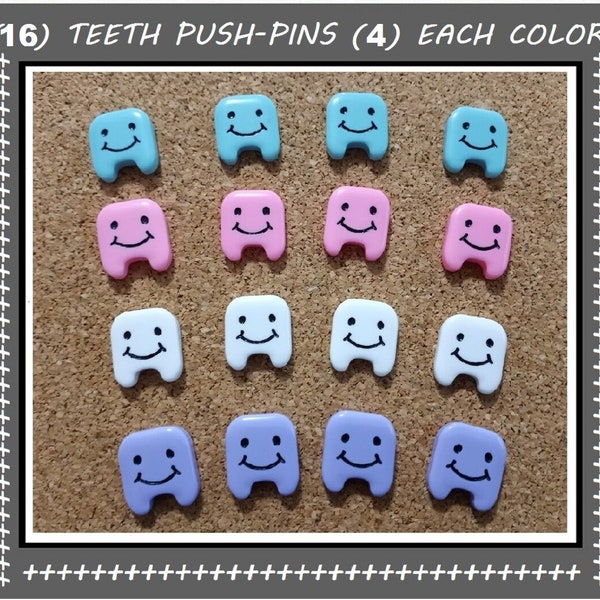 Dentist Push Pins Teeth Thumb Tacks Message Board Thumb Tacks Desk Notes Stocking Stuffer Corkboard Tacks Teeth Hygienist Push Pins (16) PCS