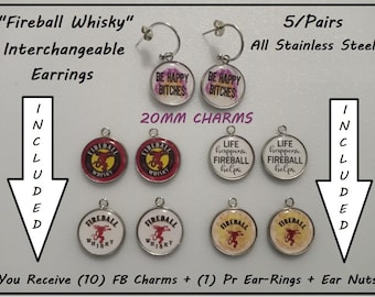Fireball Whisky Earrings 5 Pairs In 1 Set Interchangeable Earrings All Metal Stainless Steel Earrings & Stainless Ear Backs Whisky Earrings