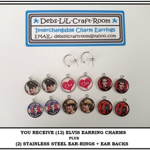 Elvis Earrings 6) Pairs In (1) Set Elvis Presley Charm Button Interchangeable Earrings Sweet Gift For All Elvis Fan Graceland Elvis Fan Gift