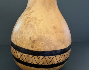 Gourd Art, Gourd with Wood Burned Southwestern Design, Decorative Gourd, Gourd with seeds, Grown and Handcrafted in Kentucky, Item 123
