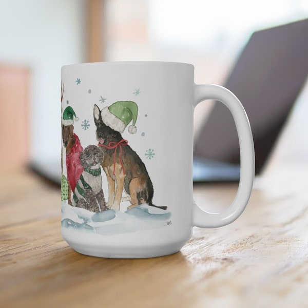 Holiday Dogs Mug, Christmas Coffee Mug, Christmas Decor, 15 oz Mug, Dog Coffee Mug, Holiday Kitchen, Happy Howlidays Coffee Cup