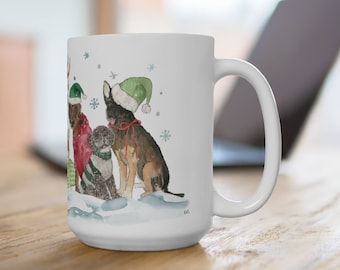 Holiday Dogs Mug, Christmas Coffee Mug, Christmas Decor, 15 oz Mug, Dog Coffee Mug, Holiday Kitchen, Happy Howlidays Coffee Cup
