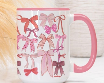 Valentines Bows Mug, Valentines Coffee Mug, Pink Bow Decor, 15 oz Mug, Bow Coffee Mug, Valentines Kitchen, bow Lover Coffee Cup