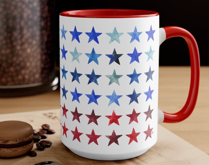 4th of July Stars Mug, Fourth of July Coffee Mug, 15 oz Mug, Patriotic Stars Coffee Mug, Summer Kitchen, Red White and Blue Bar Decor