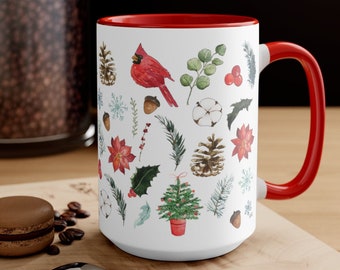 Christmas Nature Mug, Holiday Coffee Mug, Christmas Decor, 15 oz Mug, Hot Cocoa Cup, Coffee Mug, Christmas Kitchen, Christmas Coffee Cup