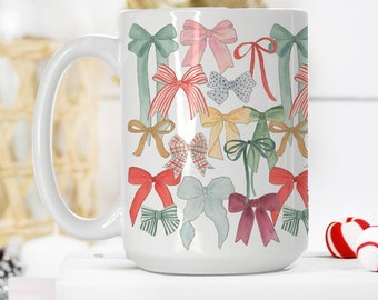 Holiday Bows Mug, Christmas Coffee Mug, Christmas Decor, 15 oz Mug, Bow Coffee Mug, Holiday Kitchen, bow Lover Coffee Cup, Christmas Bows